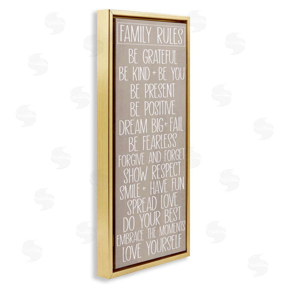 SunDance Group LLC Family Rules Uplifting List Gold Floating Frame Canvas Wall Art Print