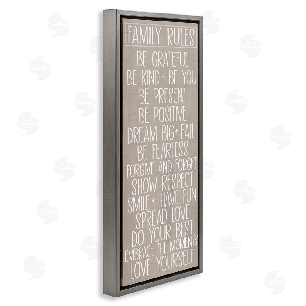 SunDance Group LLC Family Rules Uplifting List Grey Floating Frame Canvas Wall Art Print