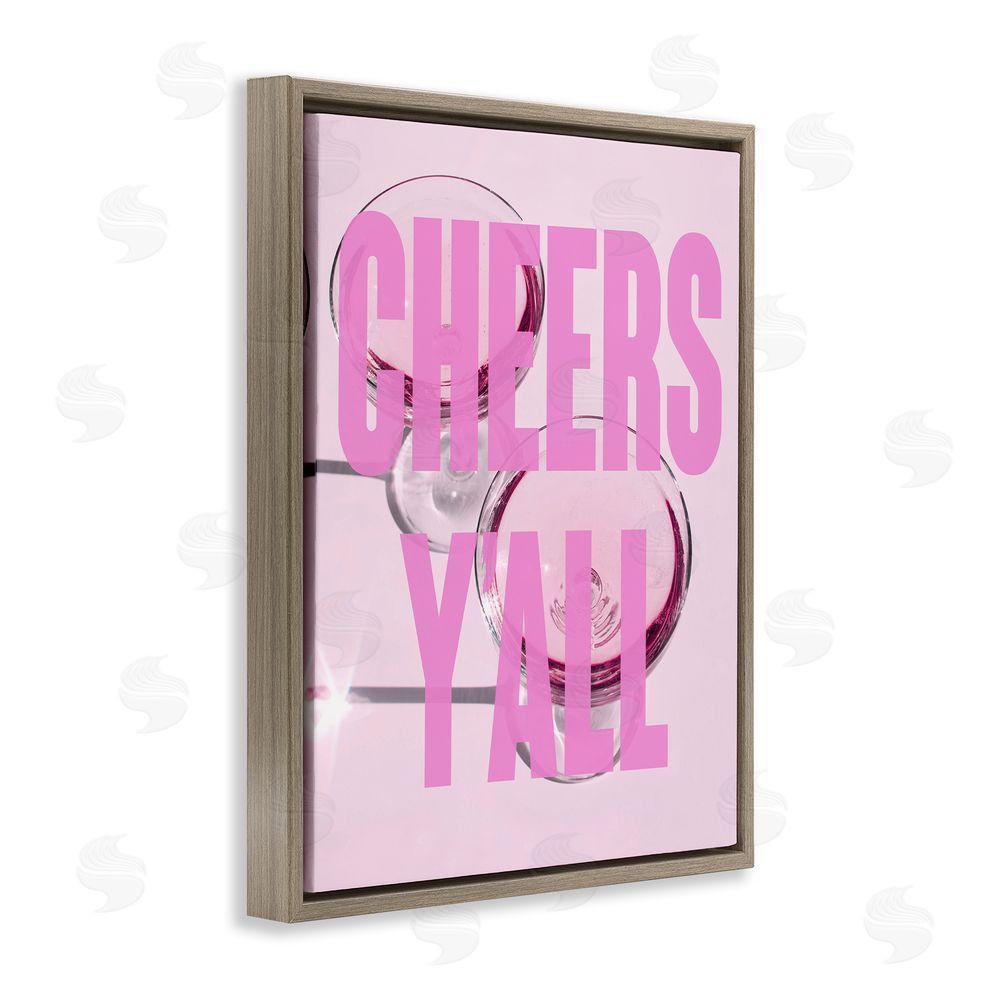 House of Lulu Pink Cheers Y'all Phrase Brown Floating Frame Canvas Wall Art Print