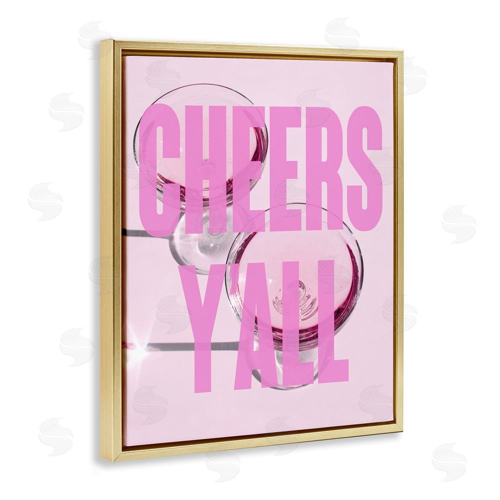House of Lulu Pink Cheers Y'all Phrase Gold Floating Frame Canvas Wall Art Print