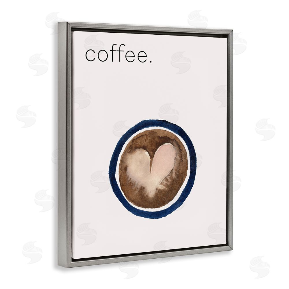 Corinne Rose Designs Coffee with Heart Shape Grey Floating Frame Canvas Wall Art Print