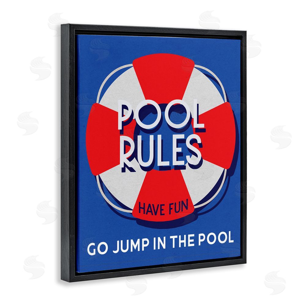 Stupell Studio Pool Rules Nautical Phrase Black Floating Frame Canvas Wall Art Print