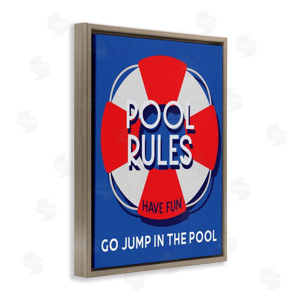 Stupell Studio Pool Rules Nautical Phrase Brown Floating Frame Canvas Wall Art Print