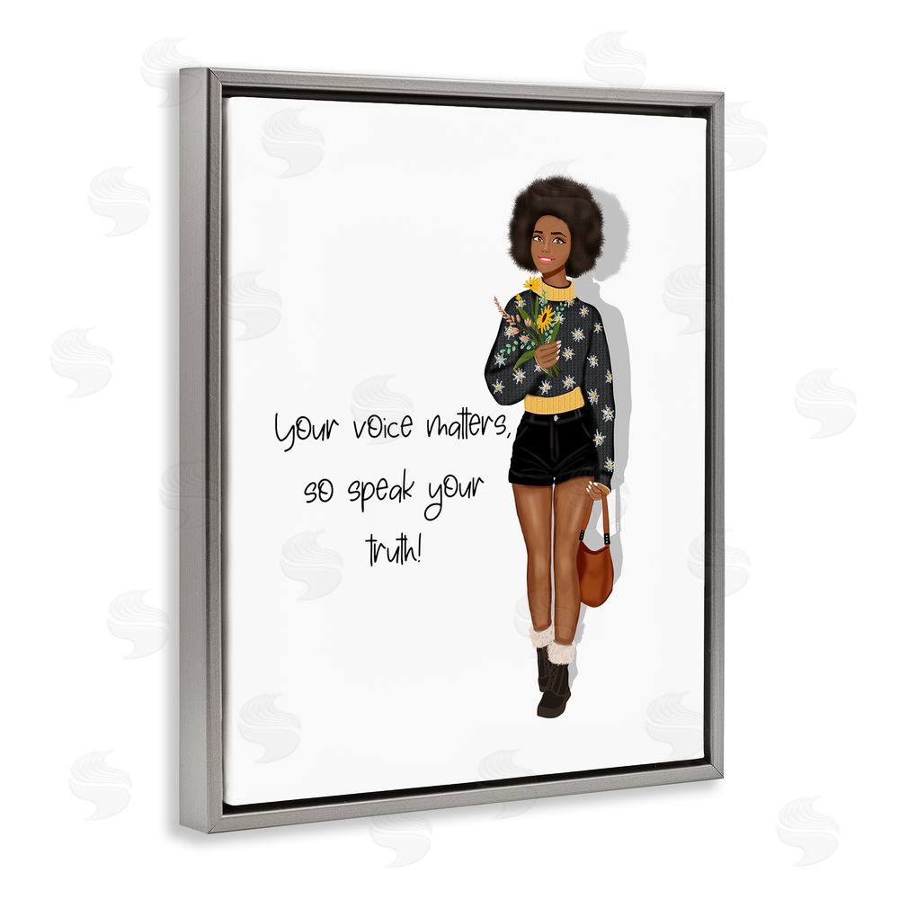 Saba Rauf Speak Your Truth Phrase Grey Floating Frame Canvas Wall Art Print
