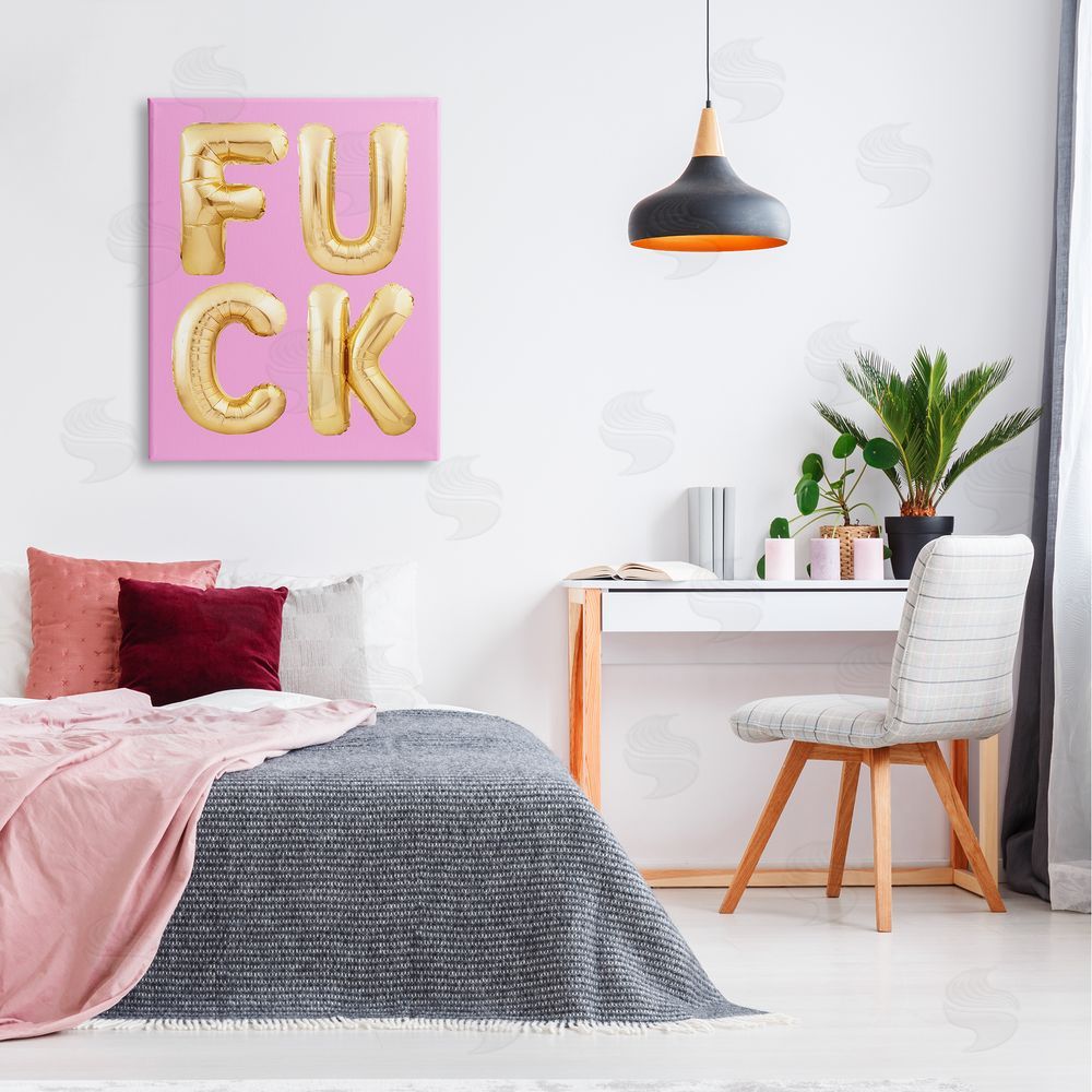 House of Lulu F*ck Gold & Pink Letters Canvas Wall Art Print in Room