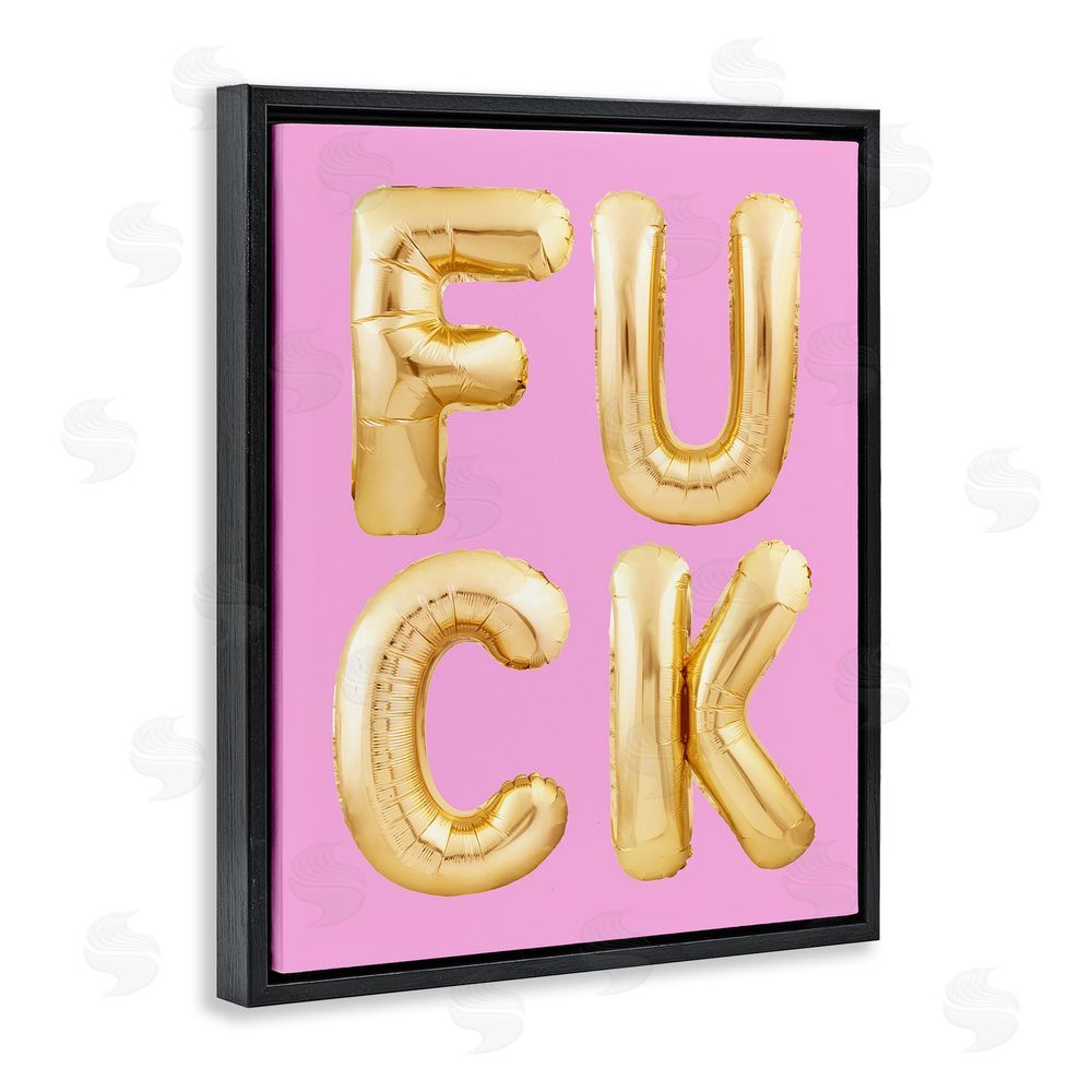 House of Lulu F*ck Gold & Pink Letters Black Floating Frame Canvas Wall Art Print