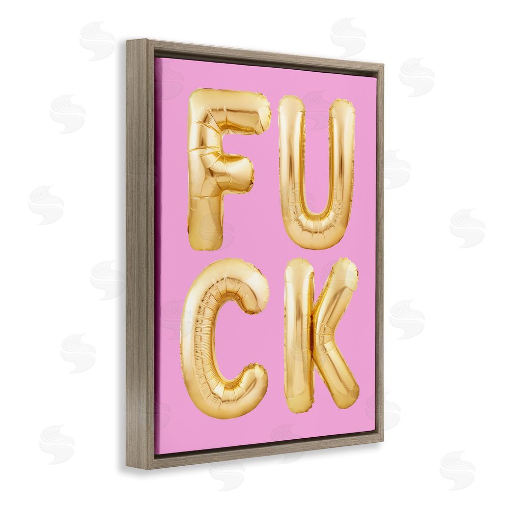 House of Lulu F*ck Gold & Pink Letters Brown Floating Frame Canvas Wall Art Print