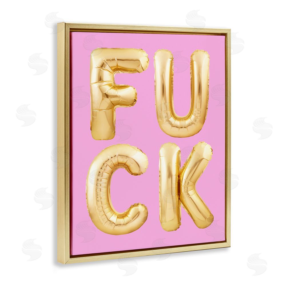 House of Lulu F*ck Gold & Pink Letters Gold Floating Frame Canvas Wall Art Print