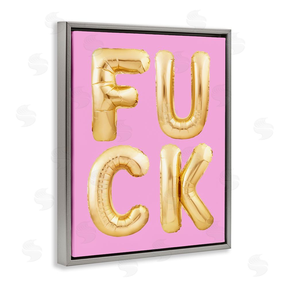 House of Lulu F*ck Gold & Pink Letters Grey Floating Frame Canvas Wall Art Print