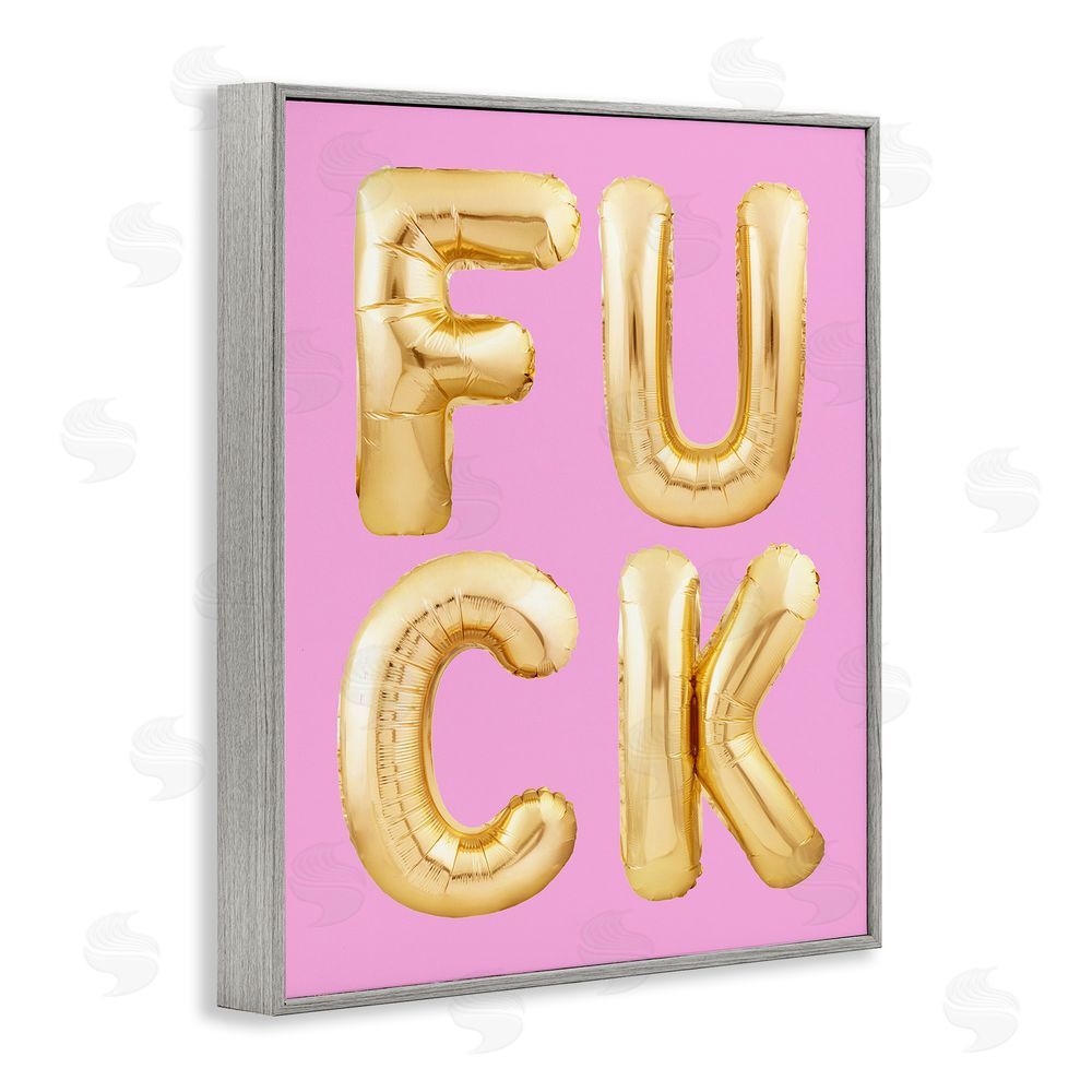 House of Lulu F*ck Gold & Pink Letters Gray Framed Giclee Wall Art Print