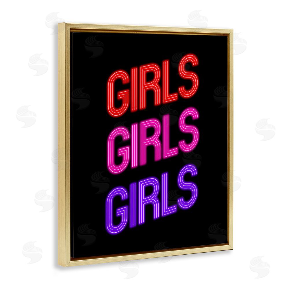 House of Lulu Vivid Neon Girls Sign Gold Floating Frame Canvas Wall Art Print