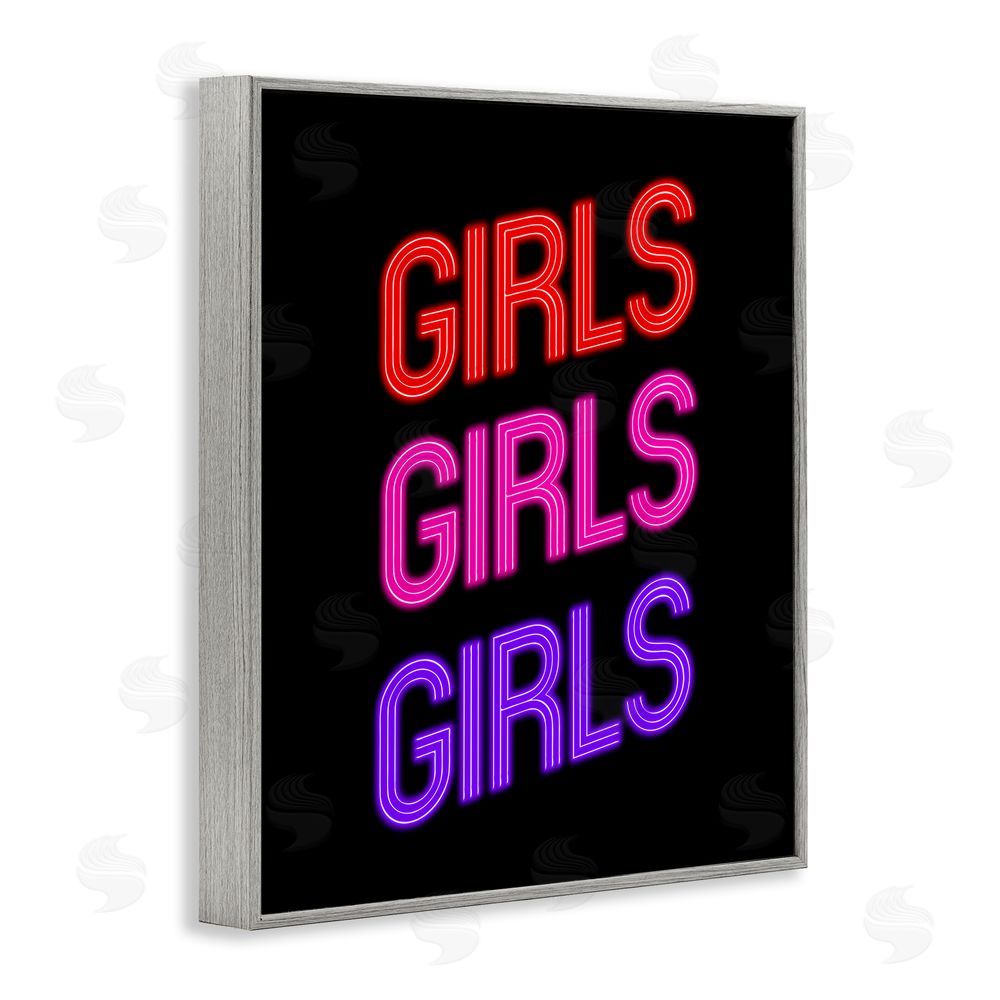 House of Lulu Vivid Neon Girls Sign Gray Framed Giclee Wall Art Print