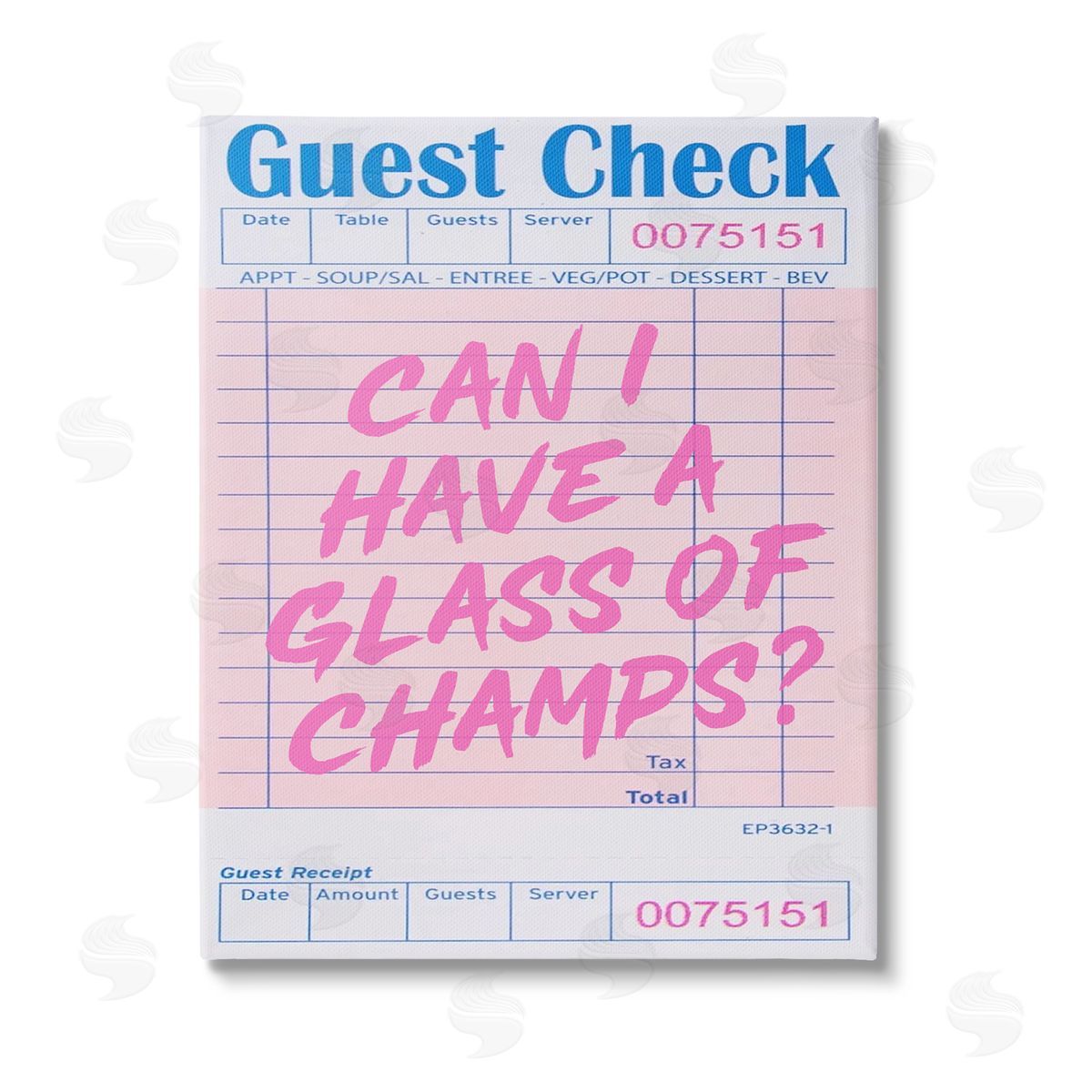 House of Lulu Vintage Receipt Champagne Phrase Stretched Canvas Wall Art Print