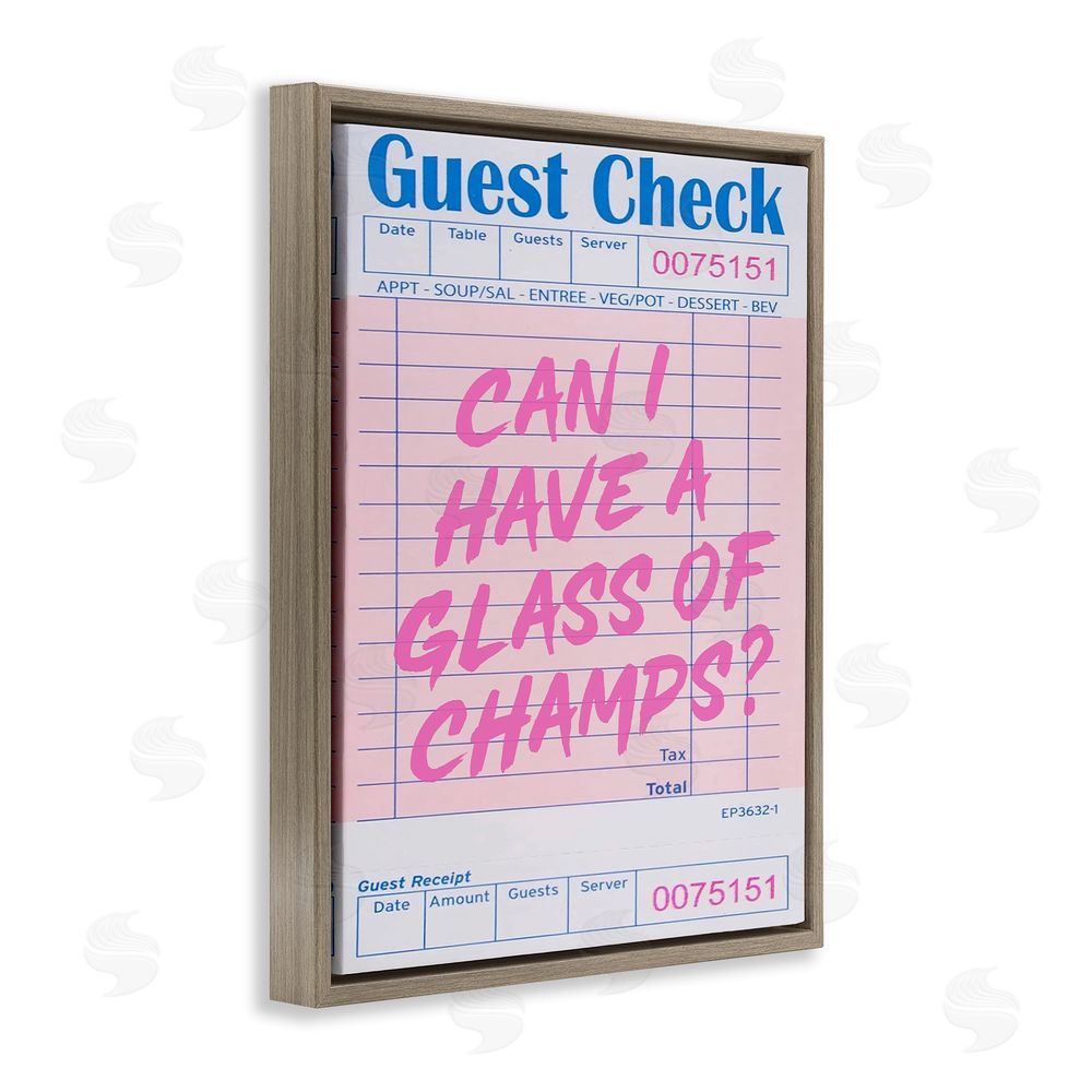 House of Lulu Vintage Receipt Champagne Phrase Brown Floating Frame Canvas Wall Art Print