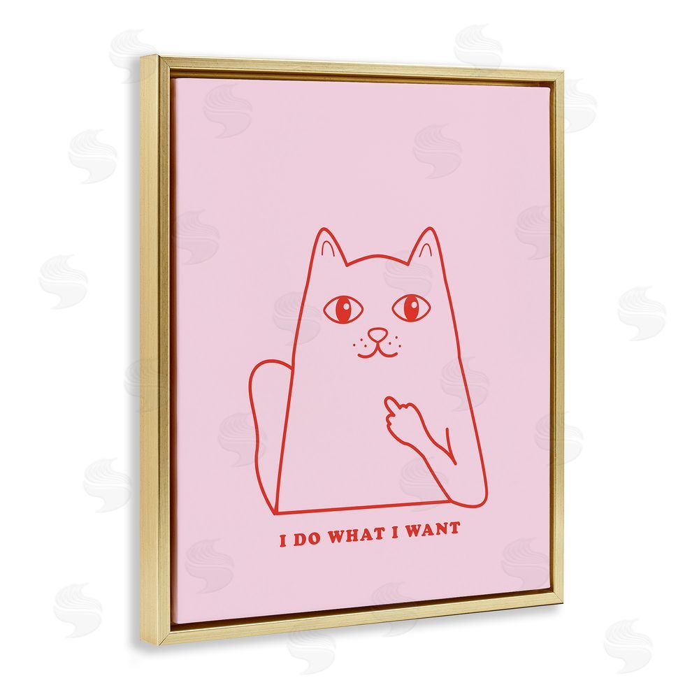 House of Lulu Do What I Want Cat Gold Floating Frame Canvas Wall Art Print