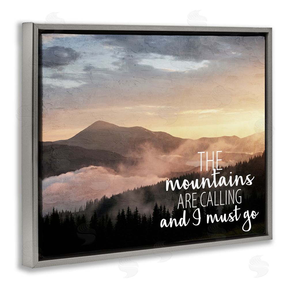 Kim Allen Mountains Are Calling Landscape Grey Floating Frame Canvas Wall Art Print