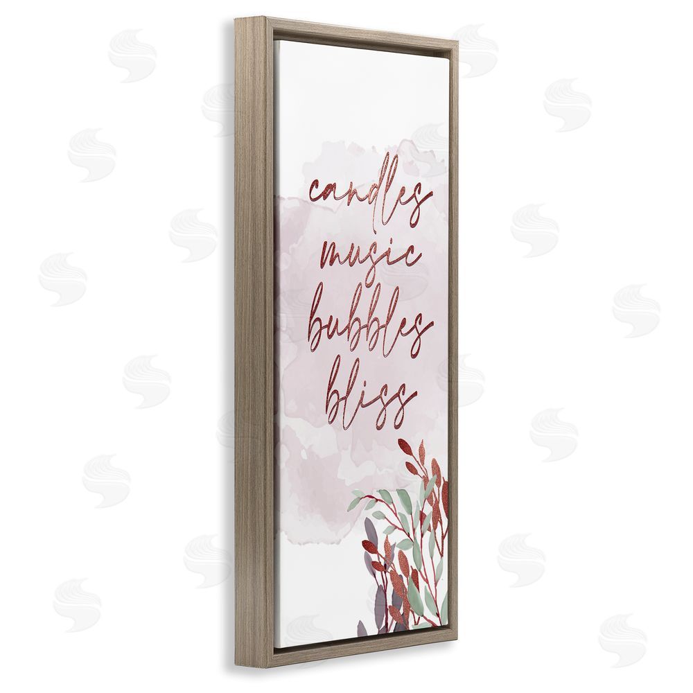Kim Allen Pink Bathroom Words Brown Floating Frame Canvas Wall Art Print