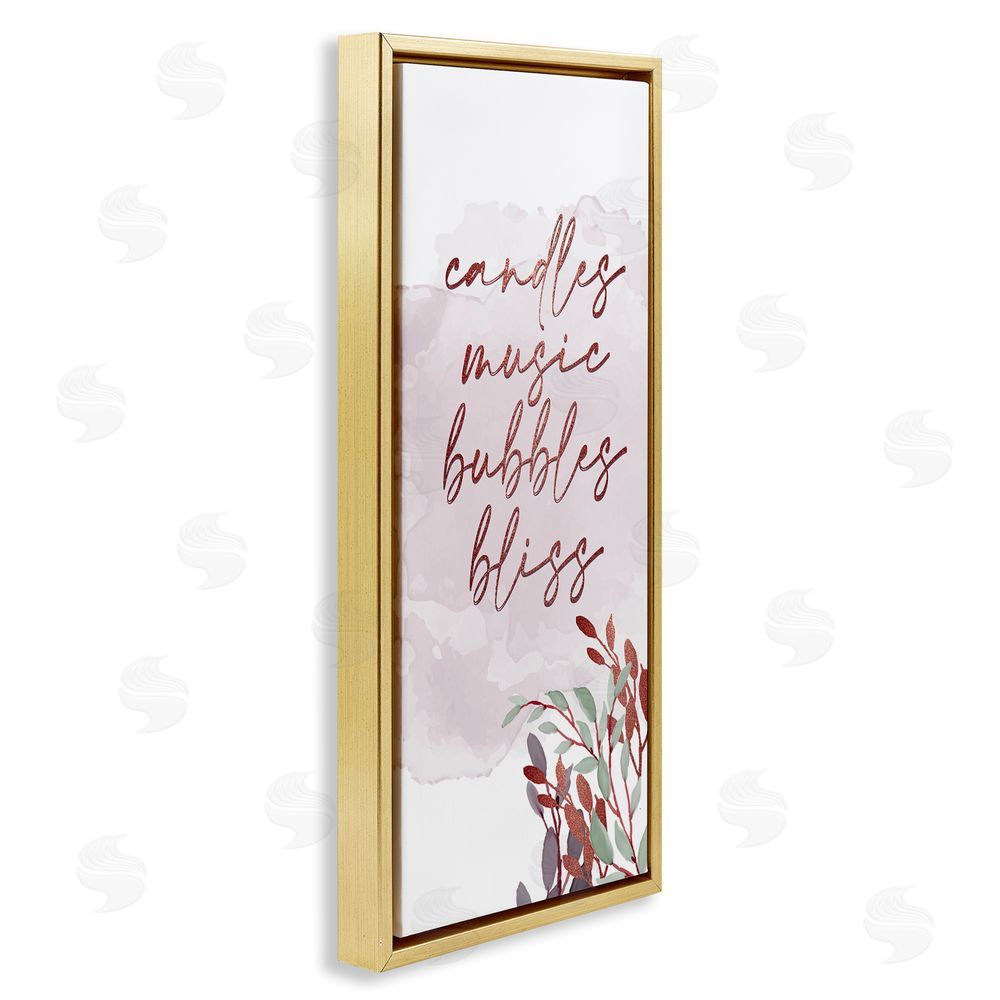 Kim Allen Pink Bathroom Words Gold Floating Frame Canvas Wall Art Print