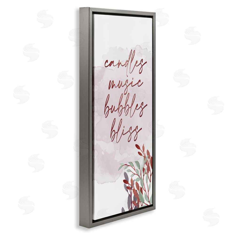 Kim Allen Pink Bathroom Words Grey Floating Frame Canvas Wall Art Print