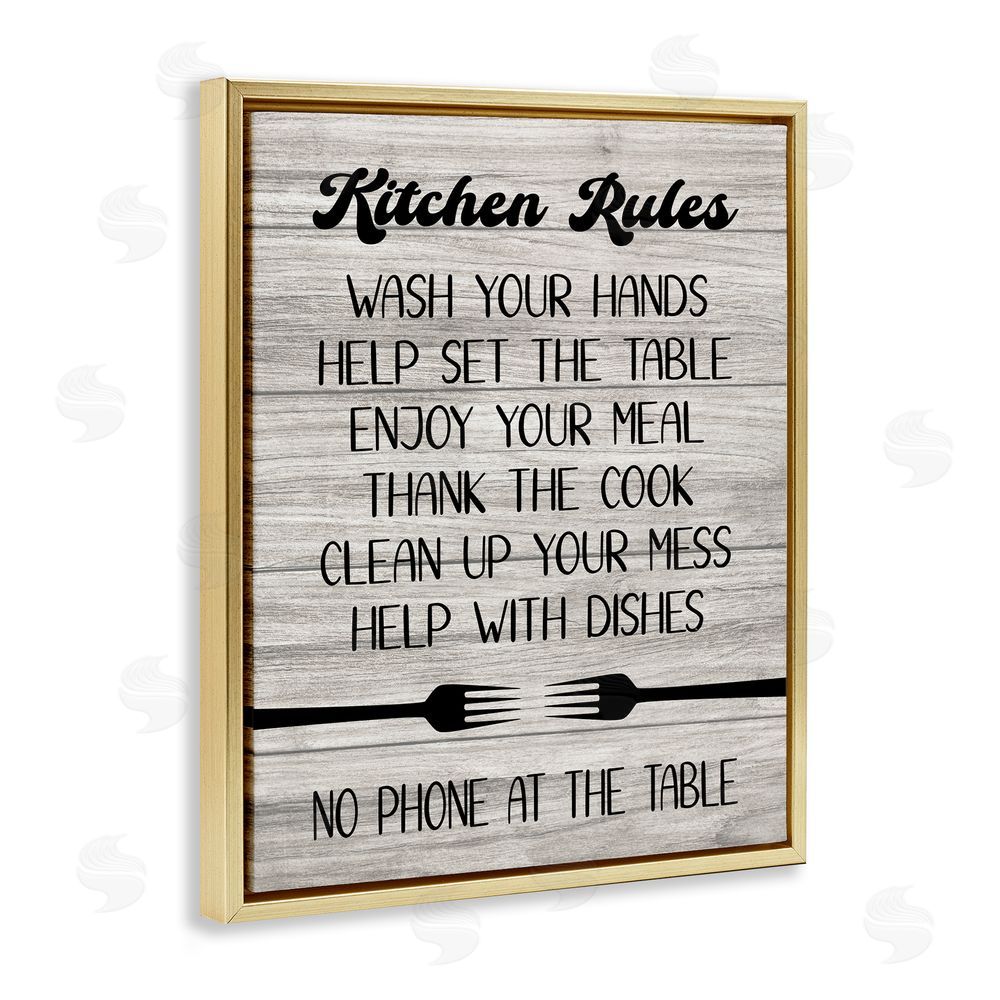 Martina Pavlova Rustic Kitchen Rules Gold Floating Frame Canvas Wall Art Print