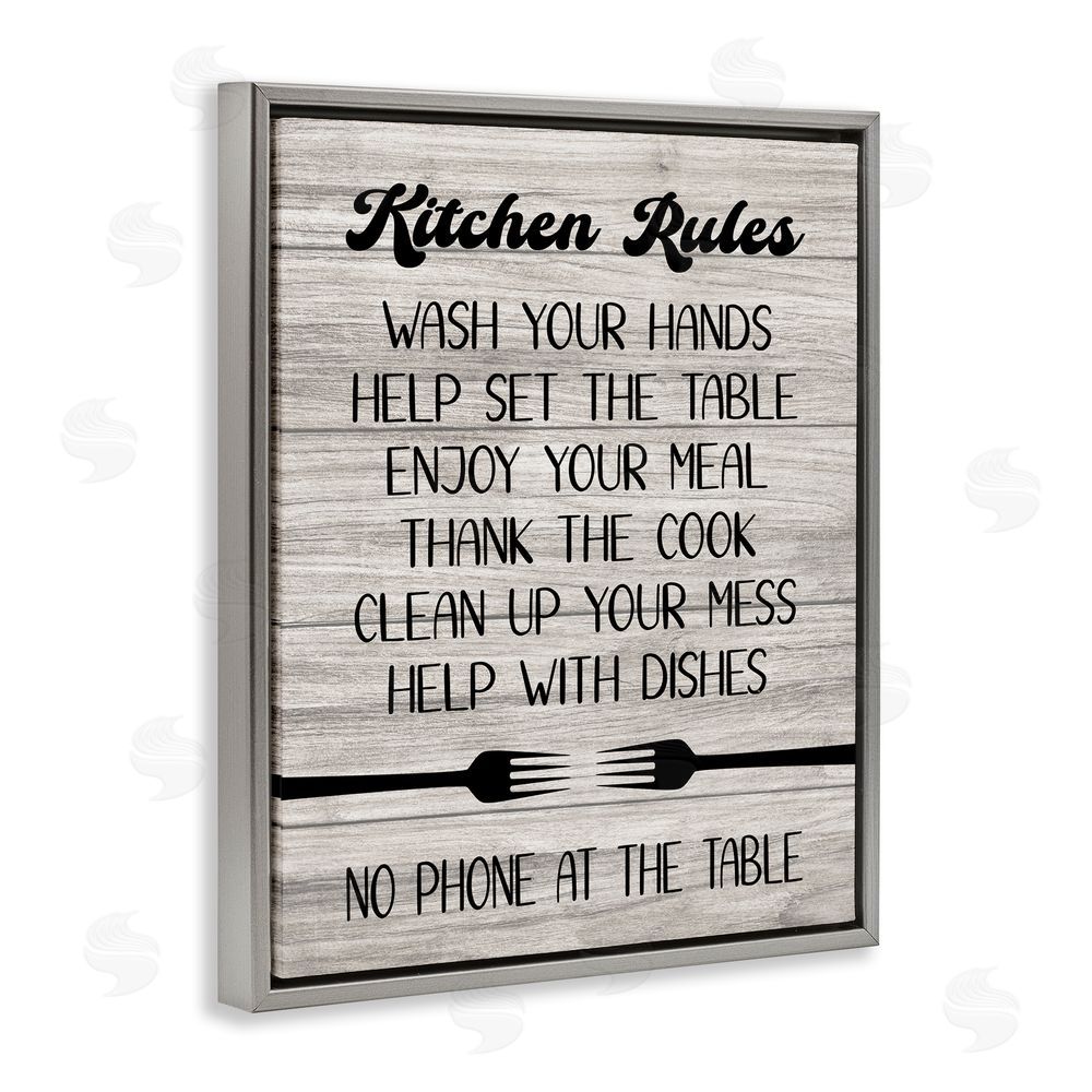 Martina Pavlova Rustic Kitchen Rules Grey Floating Frame Canvas Wall Art Print