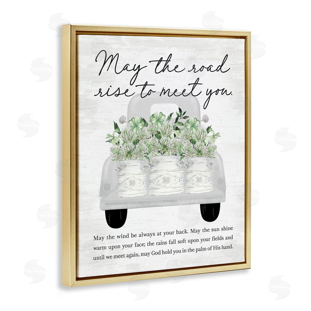 Lettered and Lined Country Irish Proverb Gold Floating Frame Canvas Wall Art Print