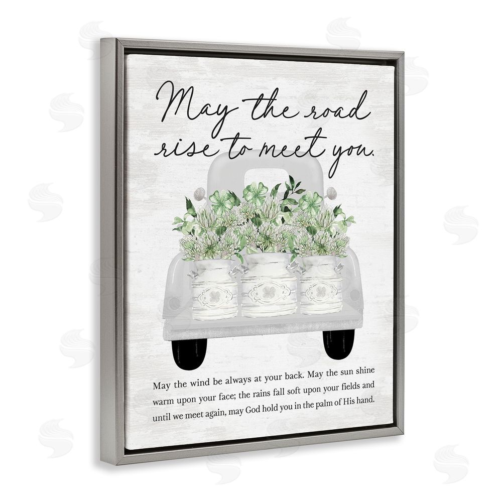 Lettered and Lined Country Irish Proverb Grey Floating Frame Canvas Wall Art Print