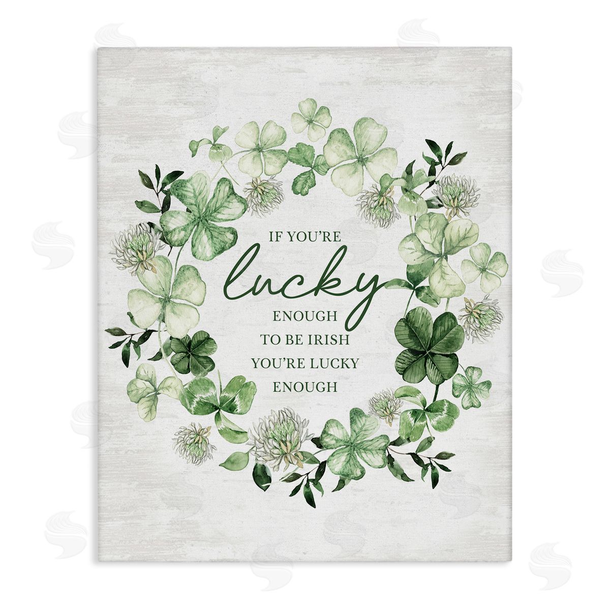 Lettered and Lined Irish is Lucky Enough Wreath Stretched Canvas Wall Art Print