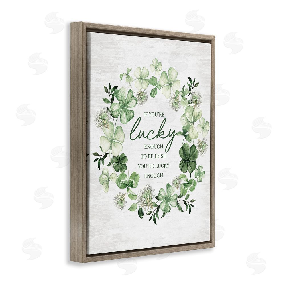 Lettered and Lined Irish is Lucky Enough Wreath Brown Floating Frame Canvas Wall Art Print
