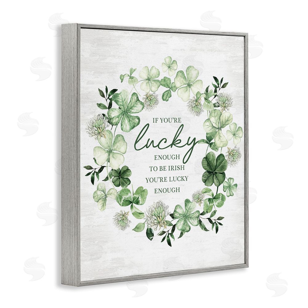 Lettered and Lined Irish is Lucky Enough Wreath Gray Framed Giclee Wall Art Print