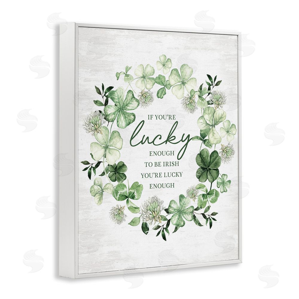 Lettered and Lined Irish is Lucky Enough Wreath White Framed Giclee Wall Art Print