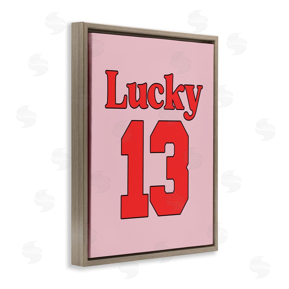 House of Lulu Lucky 13 Varsity Text Brown Floating Frame Canvas Wall Art Print