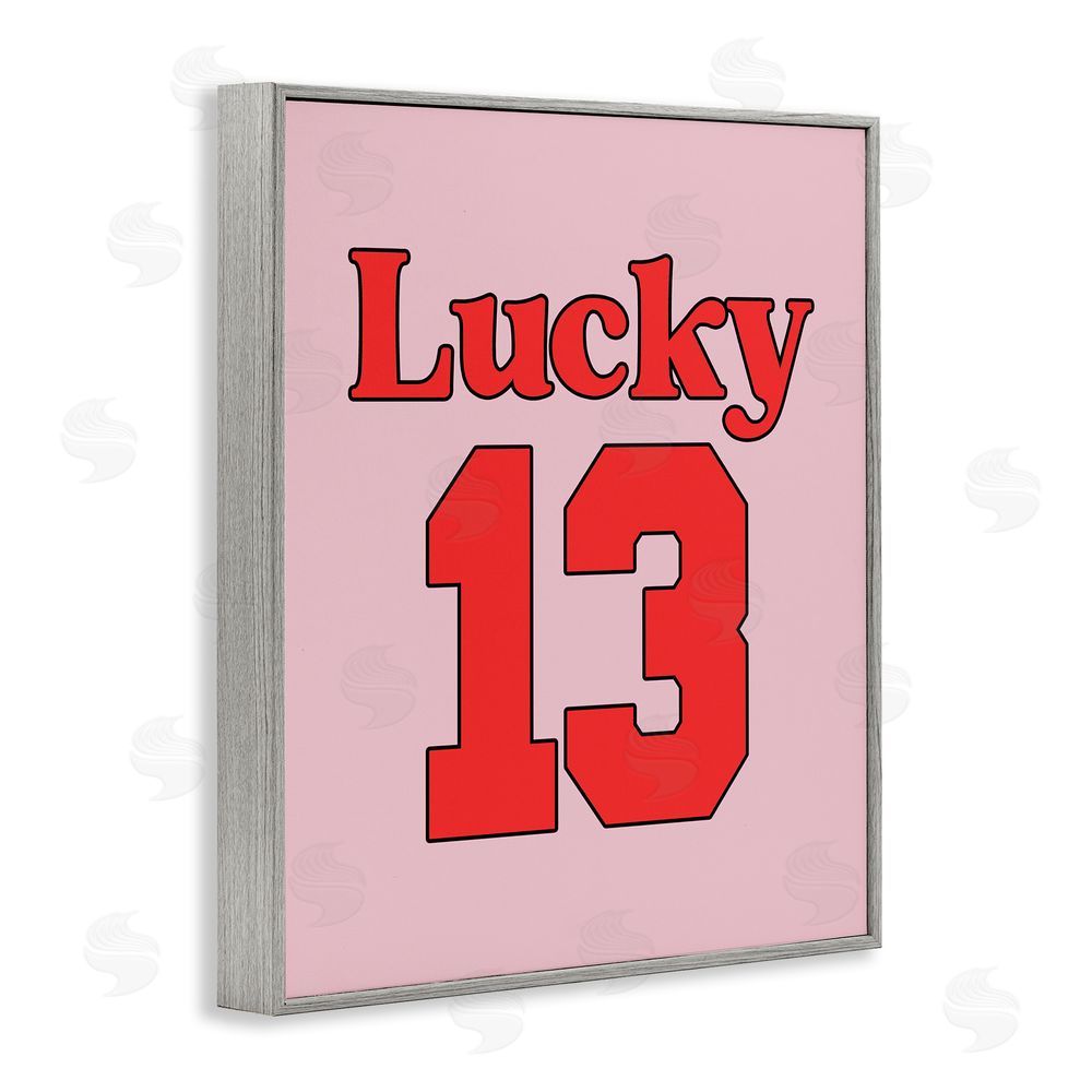 House of Lulu Lucky 13 Varsity Text Gray Framed Giclee Wall Art Print