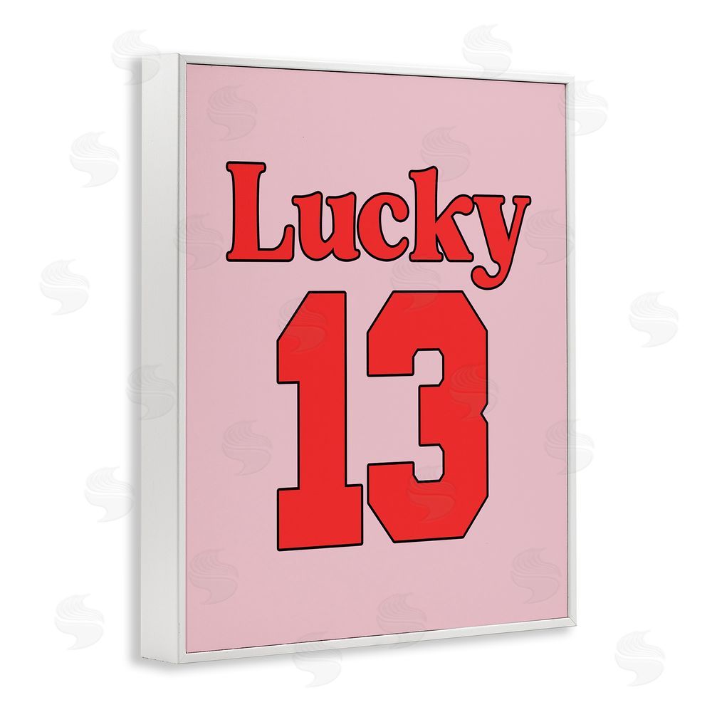 House of Lulu Lucky 13 Varsity Text White Framed Giclee Wall Art Print