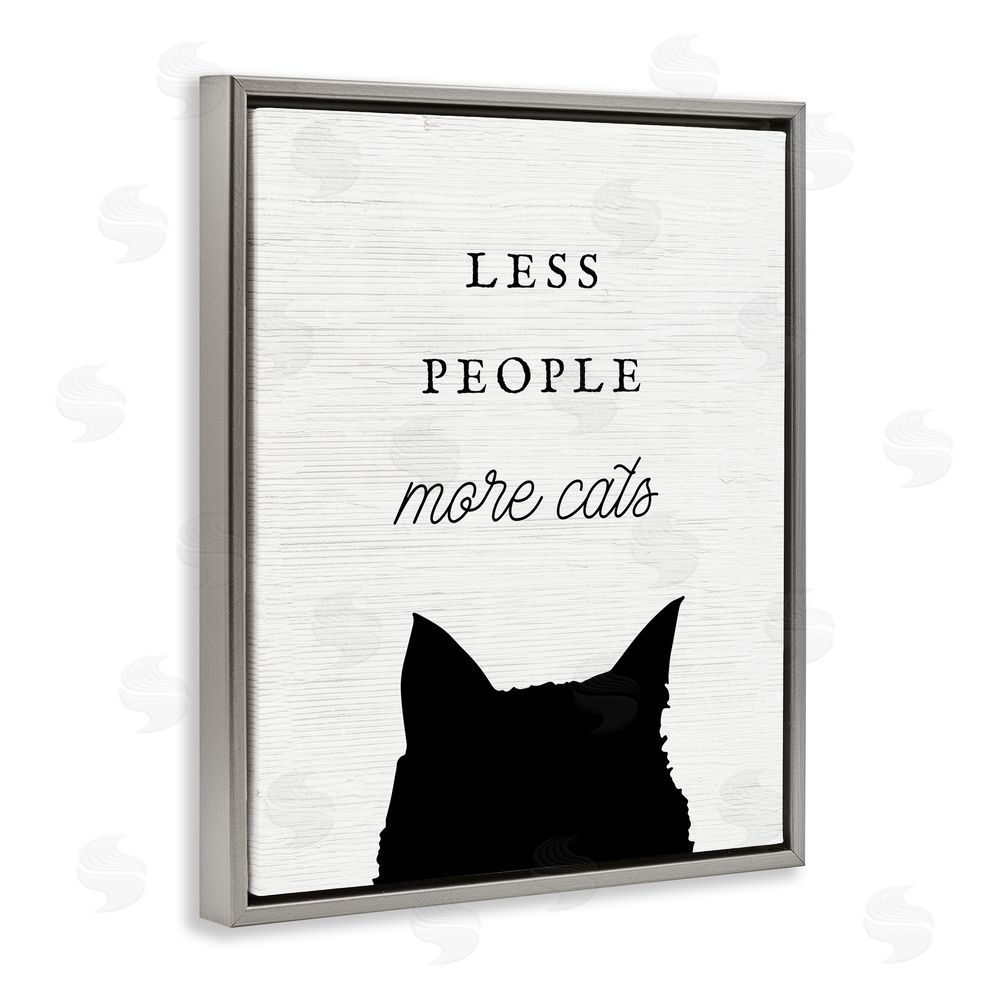 Stupell Studio Less People More Cats Grey Floating Frame Canvas Wall Art Print