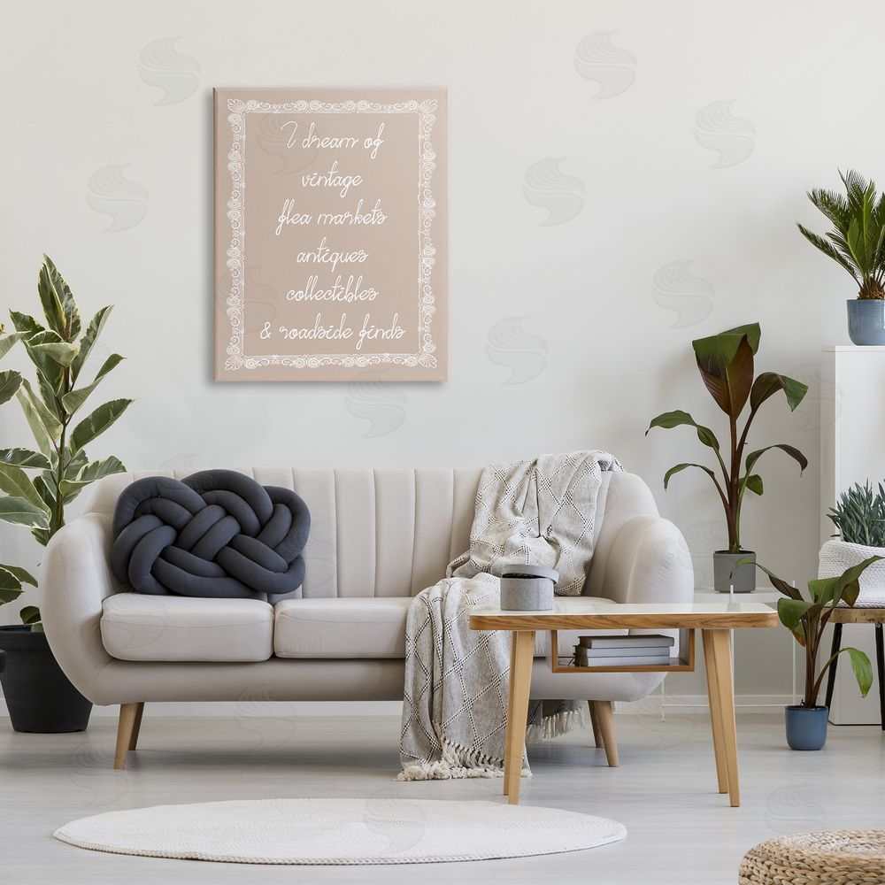 Stupell Studio Dream of Antiques Phrase Canvas Wall Art Print in Room