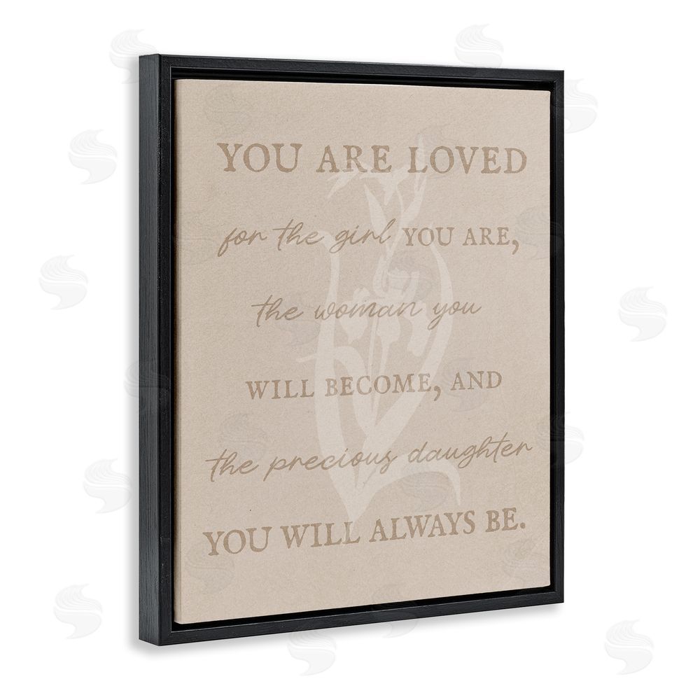 Stupell Studio Precious Daughter Family Phrase Black Floating Frame Canvas Wall Art Print