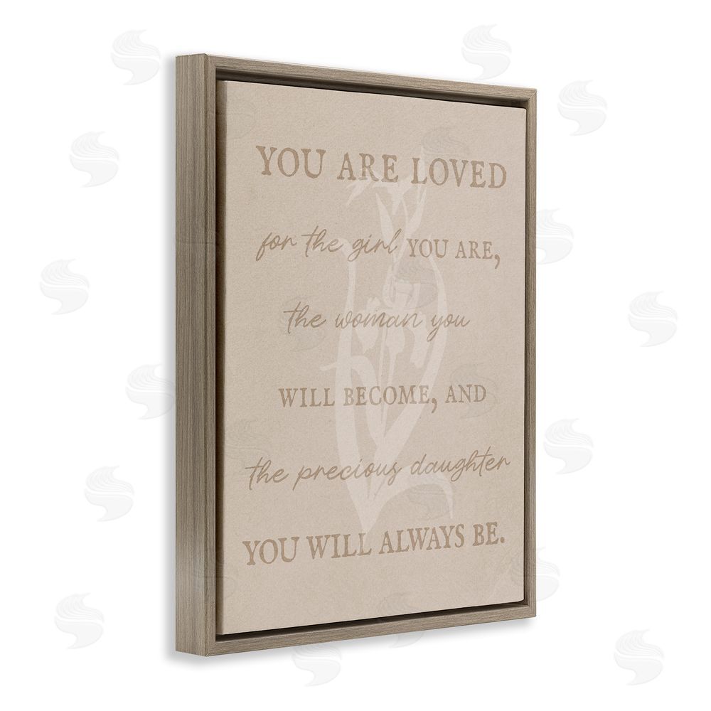 Stupell Studio Precious Daughter Family Phrase Brown Floating Frame Canvas Wall Art Print