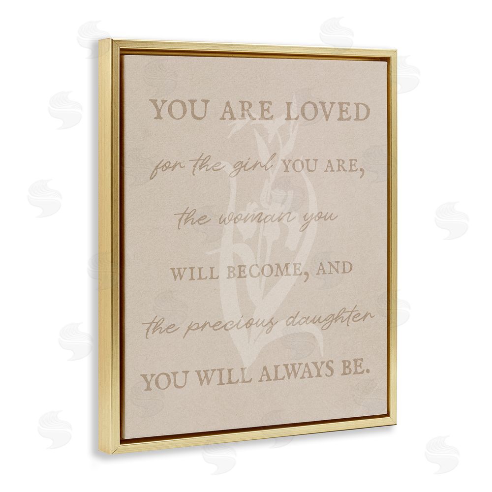 Stupell Studio Precious Daughter Family Phrase Gold Floating Frame Canvas Wall Art Print