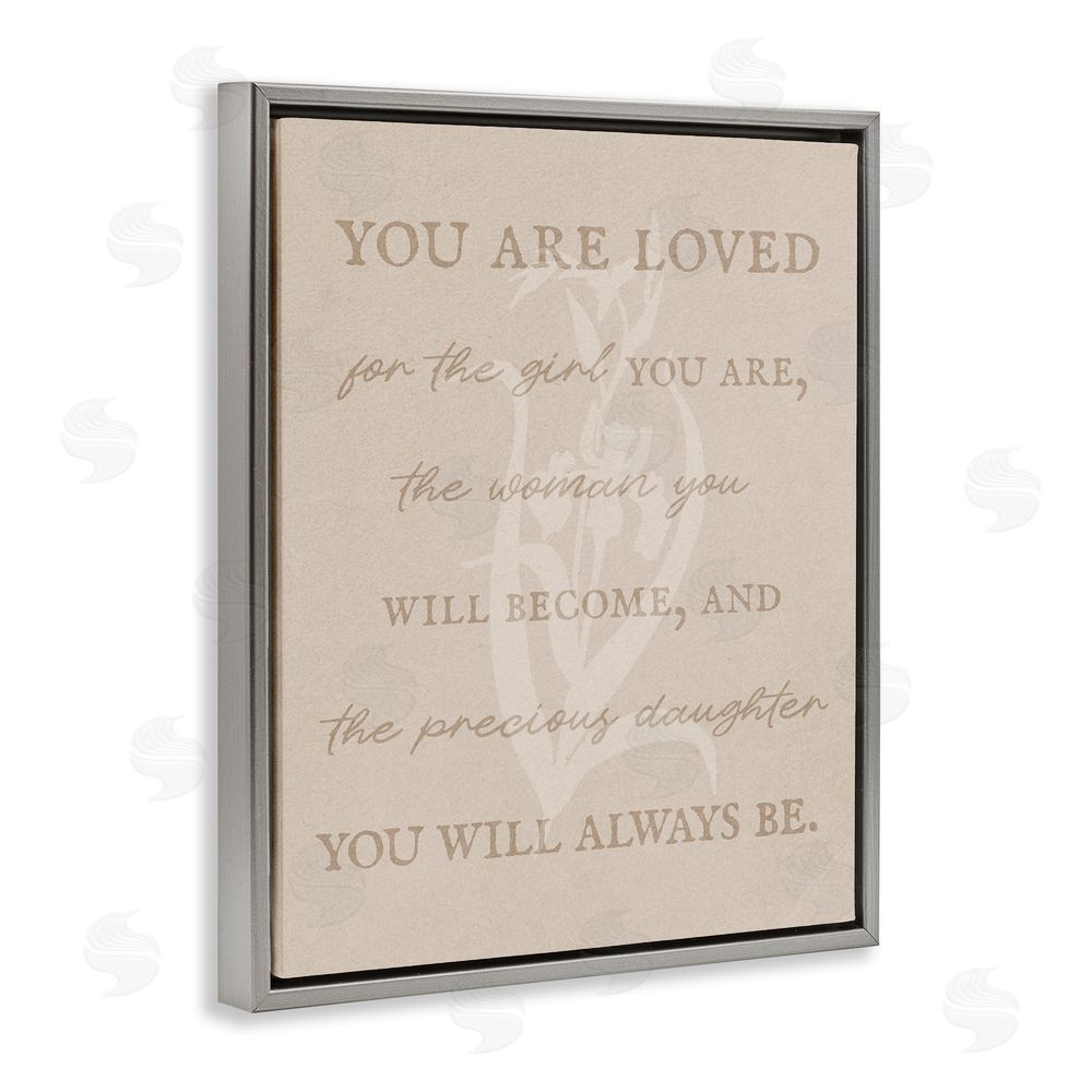 Stupell Studio Precious Daughter Family Phrase Grey Floating Frame Canvas Wall Art Print