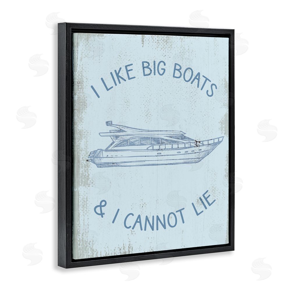Stupell Studio Funny Rustic Big Boats Black Floating Frame Canvas Wall Art Print