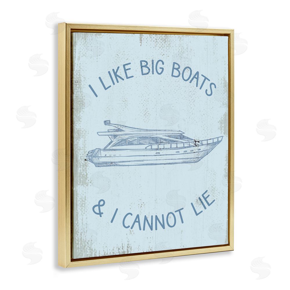 Stupell Studio Funny Rustic Big Boats Gold Floating Frame Canvas Wall Art Print