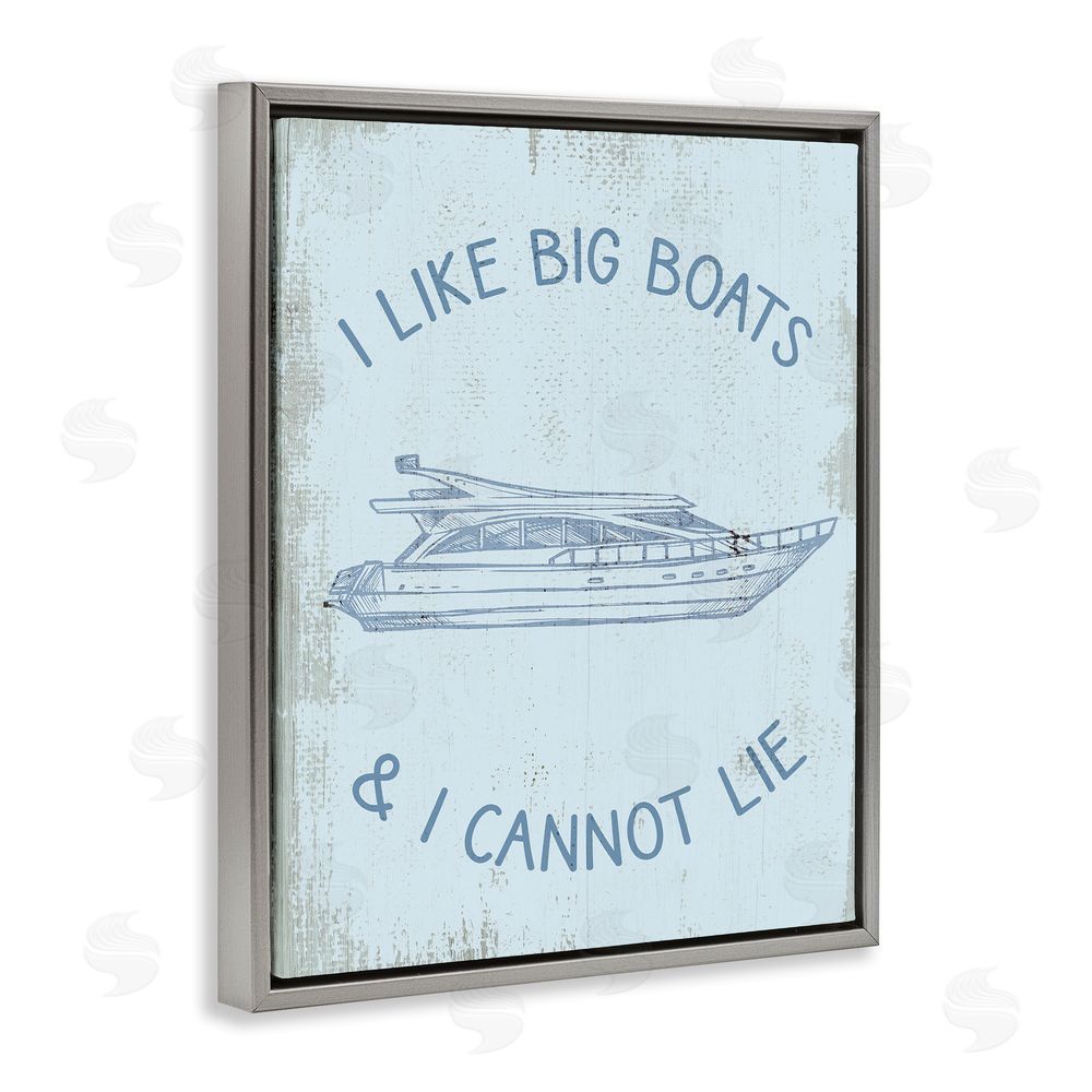 Stupell Studio Funny Rustic Big Boats Grey Floating Frame Canvas Wall Art Print