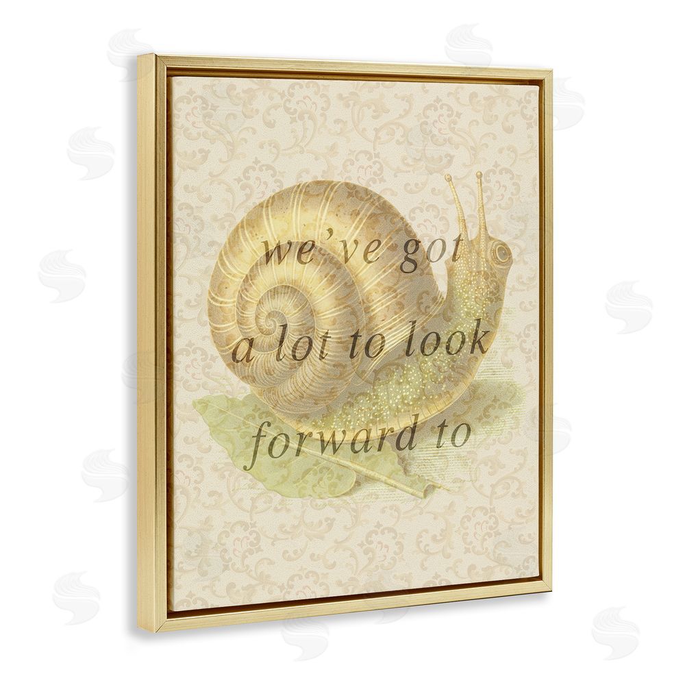 Stupell Studio Vintage Uplifting Snail Gold Floating Frame Canvas Wall Art Print