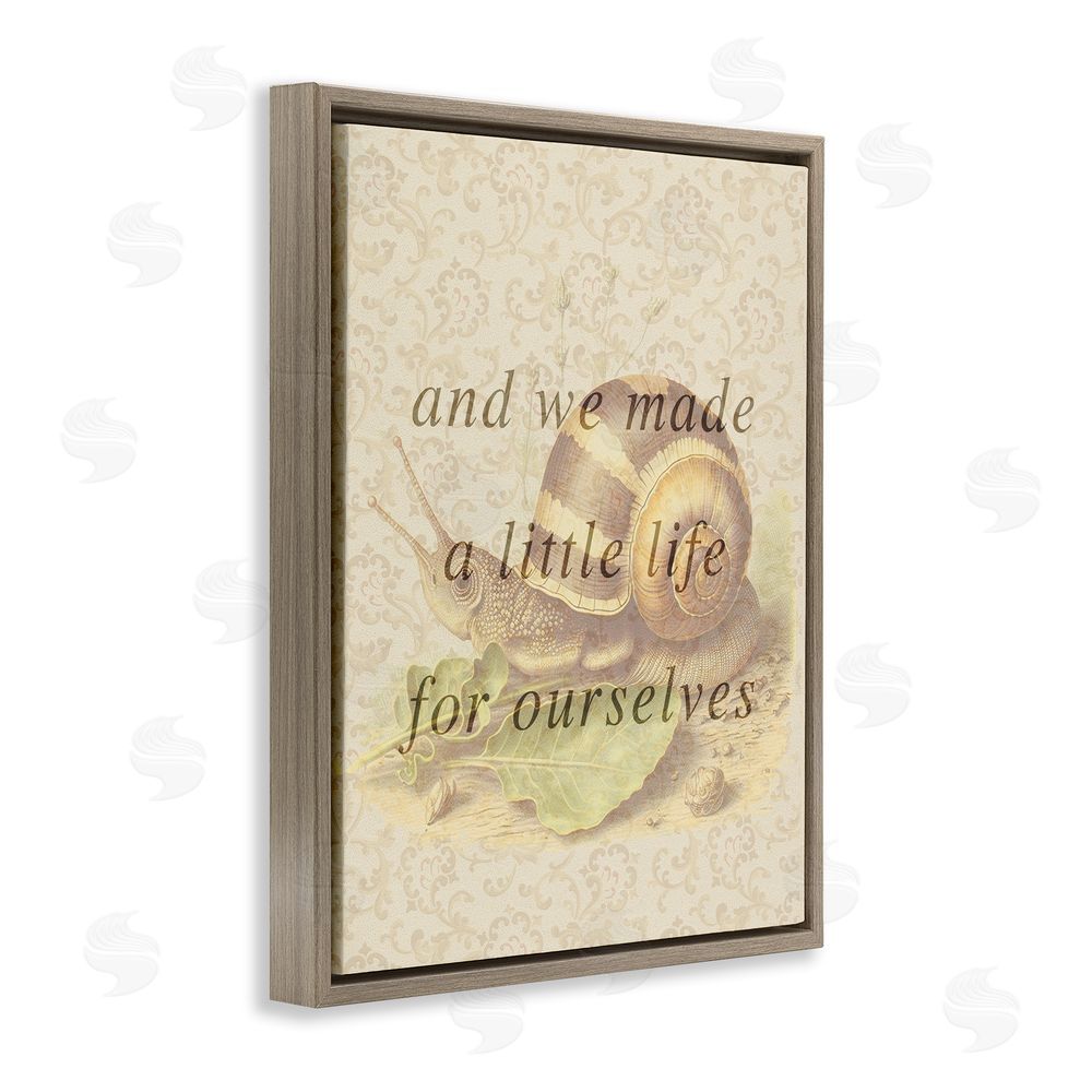 Stupell Studio Vintage Phrase with Snail Brown Floating Frame Canvas Wall Art Print