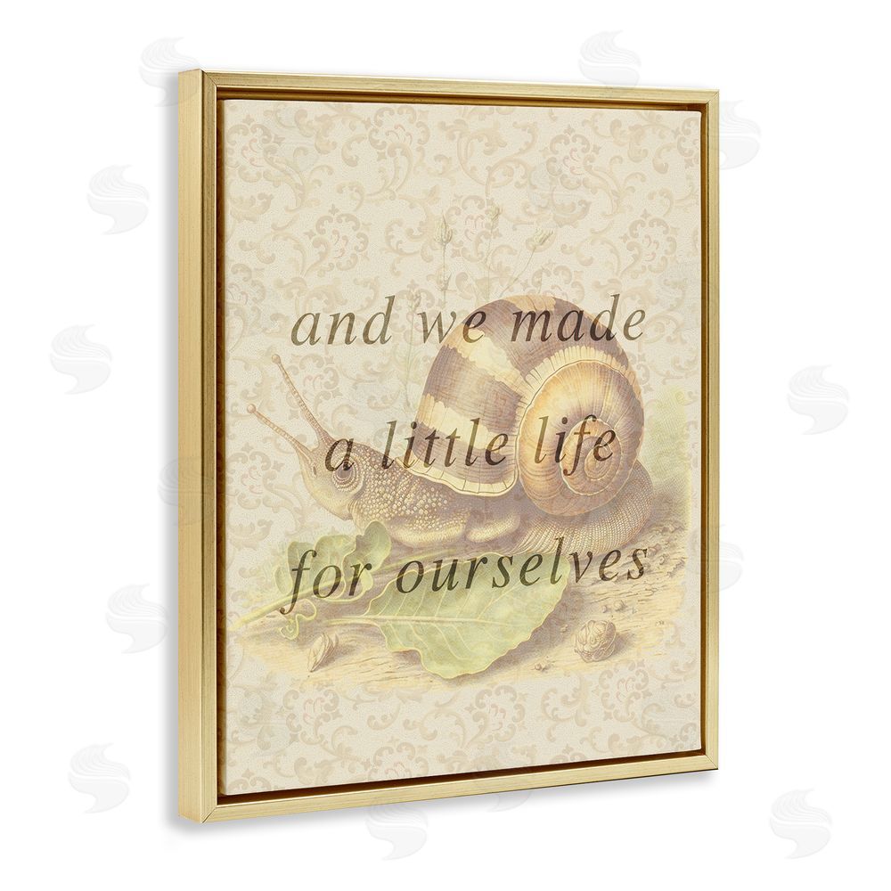 Stupell Studio Vintage Phrase with Snail Gold Floating Frame Canvas Wall Art Print