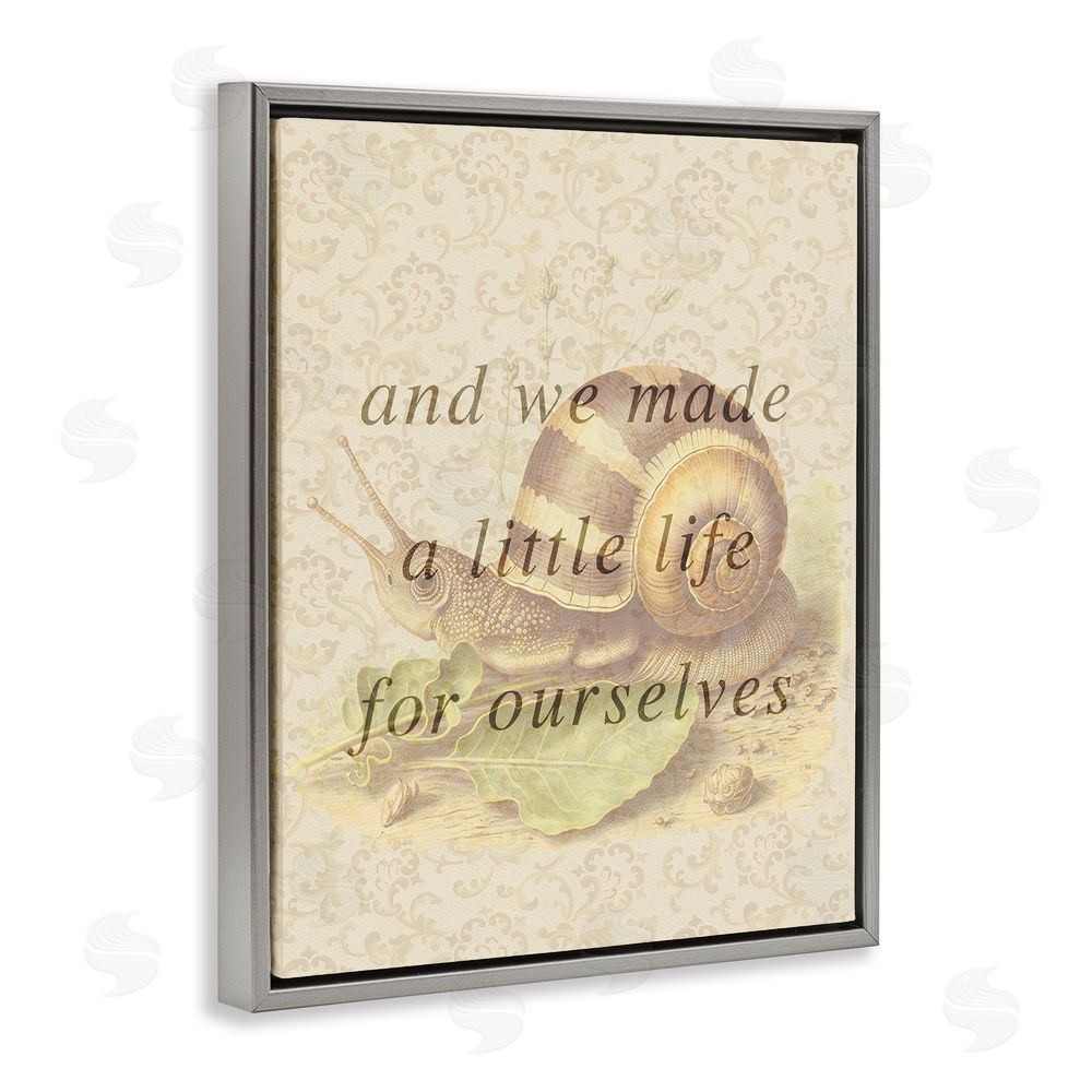 Stupell Studio Vintage Phrase with Snail Grey Floating Frame Canvas Wall Art Print