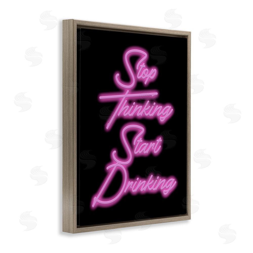 House of Lulu Stop Thinking Drinking Humor Brown Floating Frame Canvas Wall Art Print