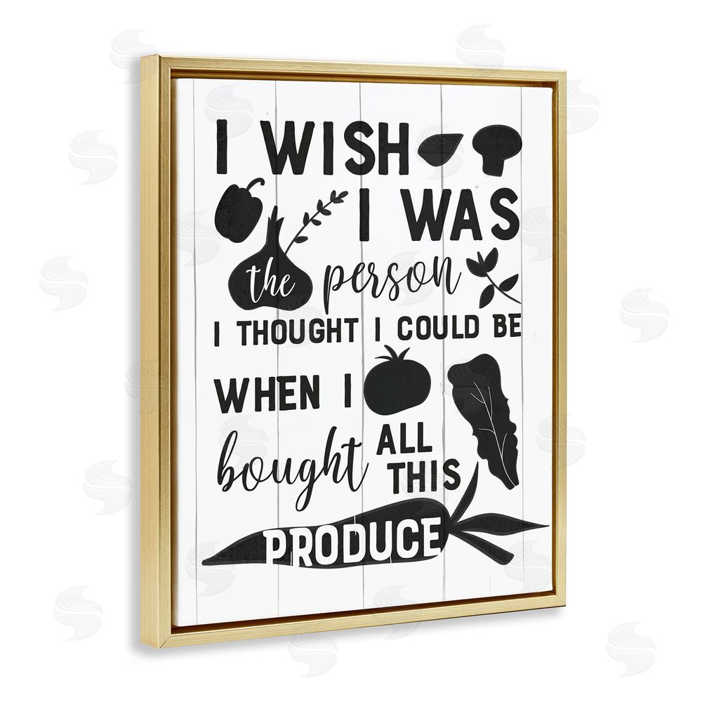 Anna Quach Funny Cooking Produce Gold Floating Frame Canvas Wall Art Print