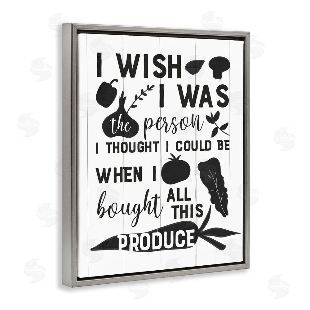Anna Quach Funny Cooking Produce Grey Floating Frame Canvas Wall Art Print